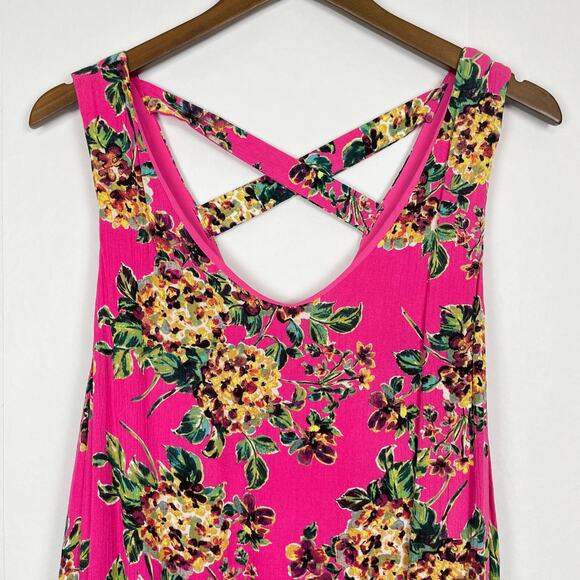 Oddy | NWT Pink Floral Textured Cross Back Knee Length Swing Dress - Picture 3 of 10